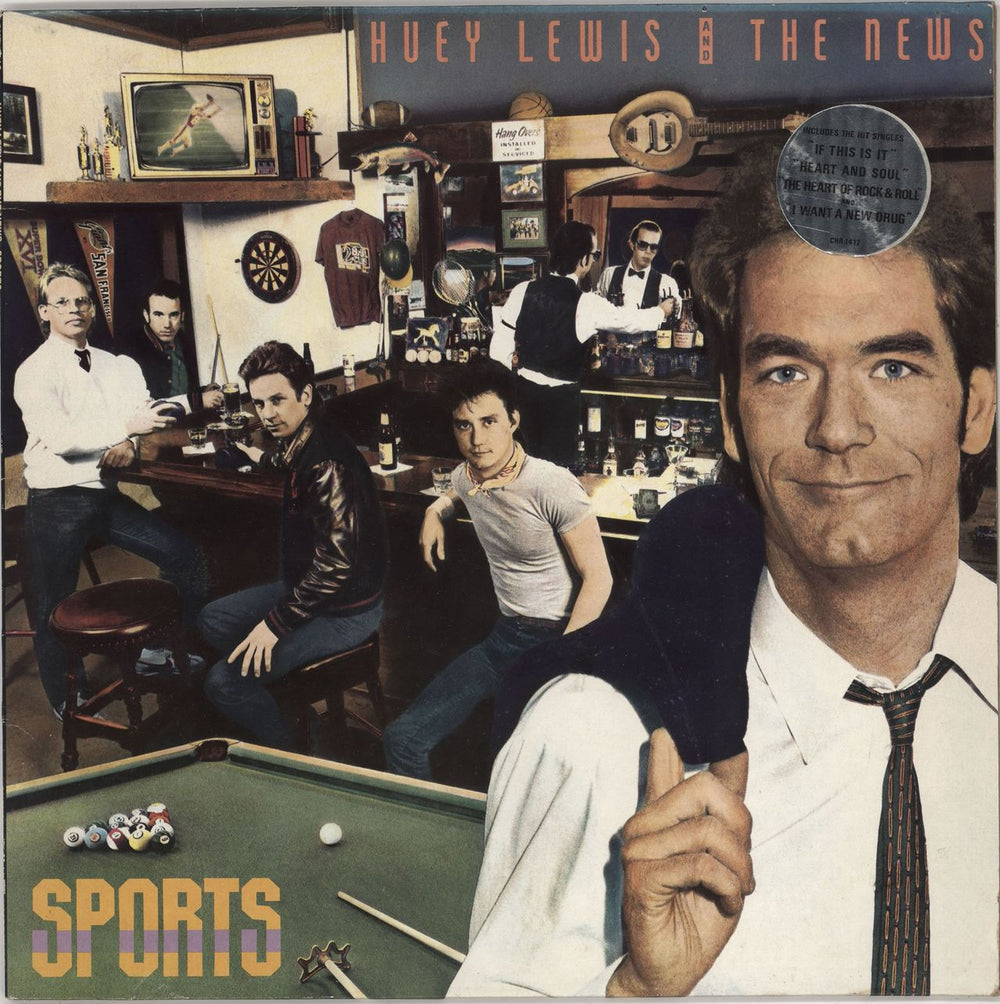 Huey Lewis & The News Sports + Silver Hype Stickered UK vinyl LP album (LP record) CHR1412