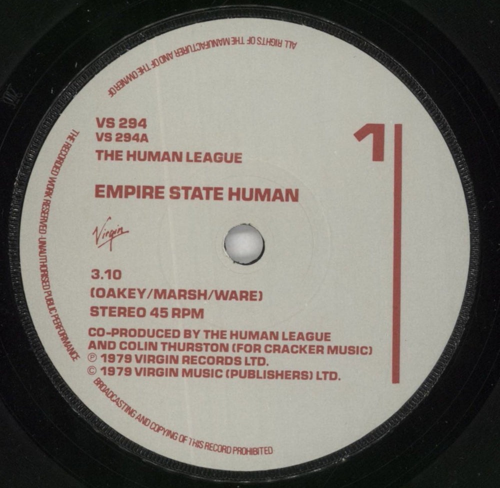 Human League Empire State Human - 1st issue UK 7" vinyl single (7 inch record / 45) HUM07EM582930