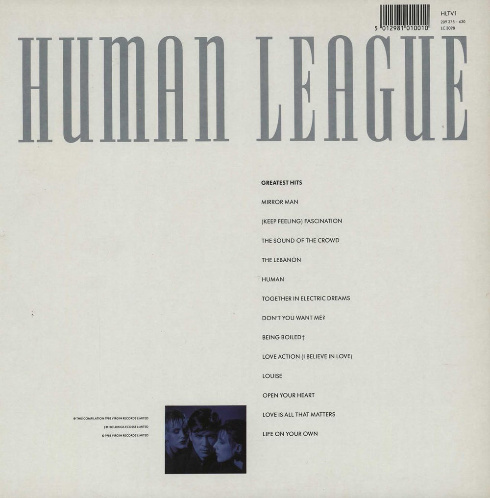 Human League Greatest Hits - EX UK vinyl LP album (LP record) 5012981010010