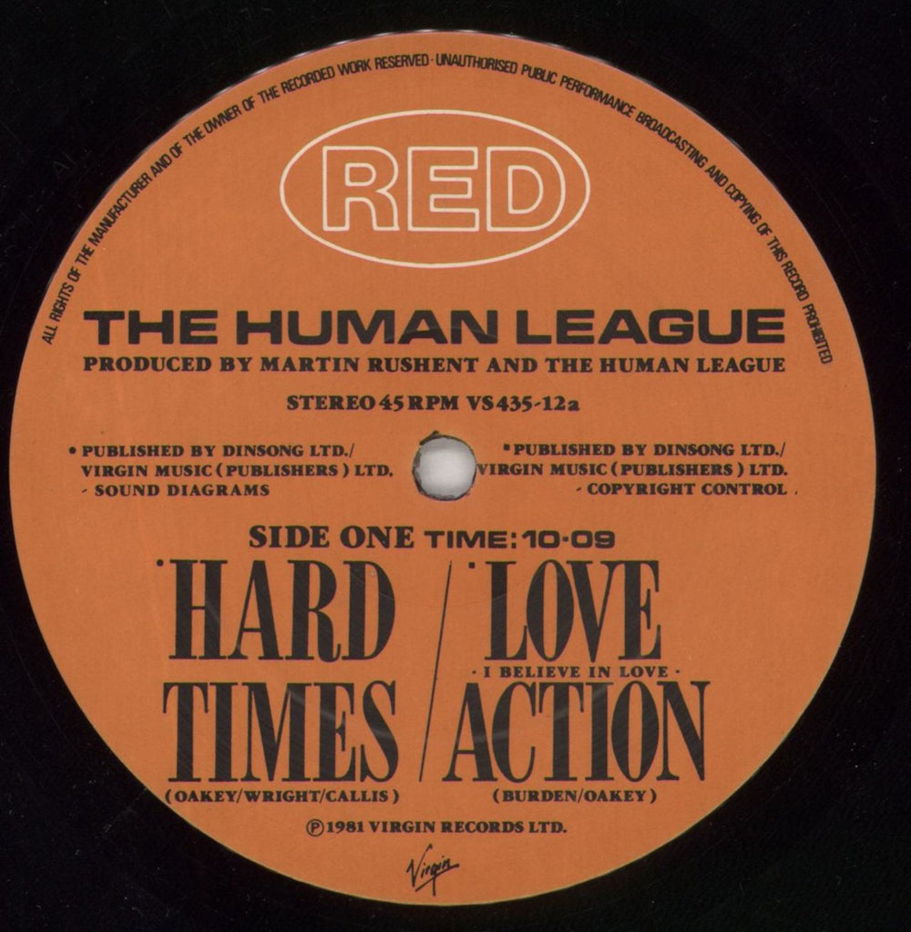 Human League Hard Times / Love Action (I Believe In Love) - Stickered UK 12" vinyl single (12 inch record / Maxi-single) HUM12HA756667