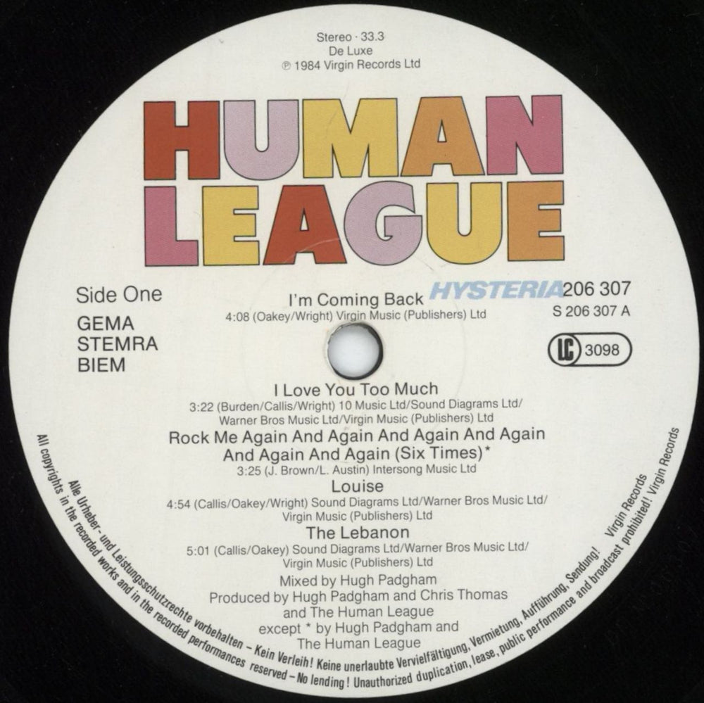 Human League Hysteria + Hypestickered German vinyl LP album (LP record) HUMLPHY816150