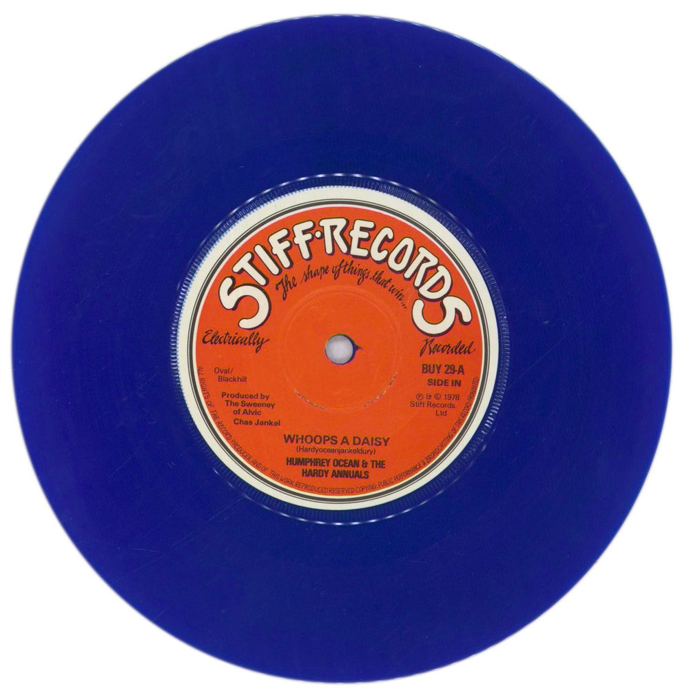 Humphrey Ocean & The Hardy Annuals Whoops A Daisy - Blue Vinyl - P/S UK 7" vinyl single (7 inch record / 45) OCQ07WH450206