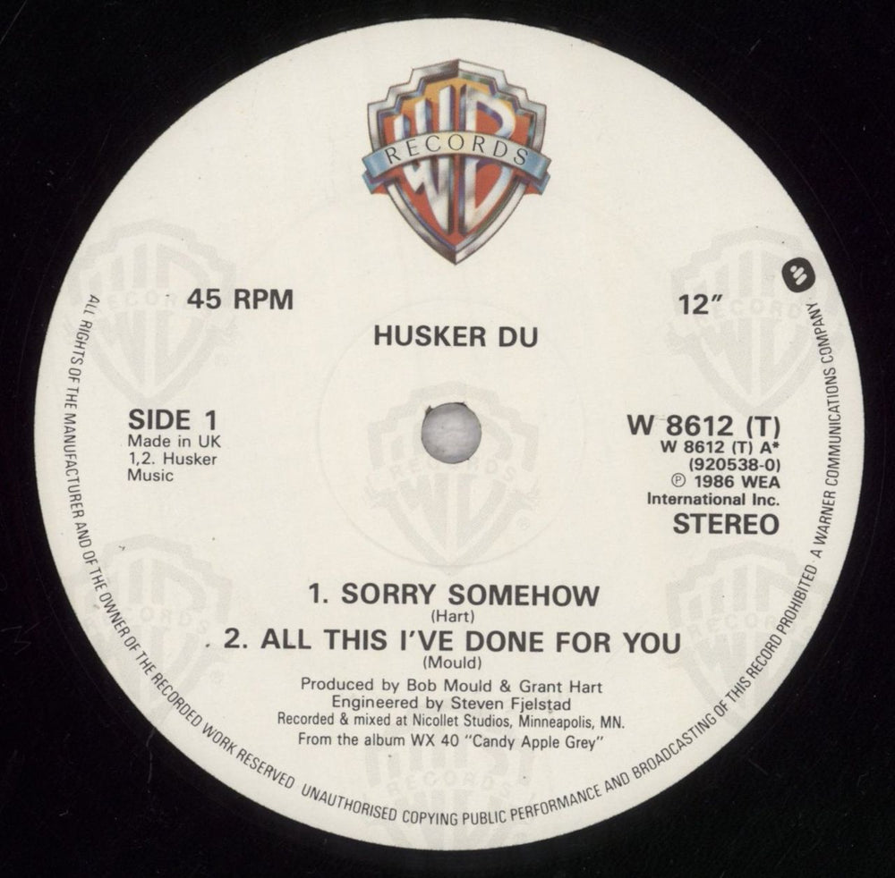 Husker Du Sorry Somehow - EX UK 12" vinyl single (12 inch record / Maxi-single) HDU12SO847934