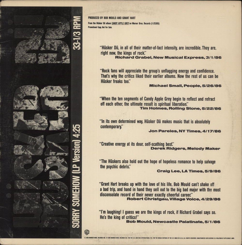 Husker Du Sorry Somehow US Promo 12" vinyl single (12 inch record / Maxi-single) PRO-A-2524