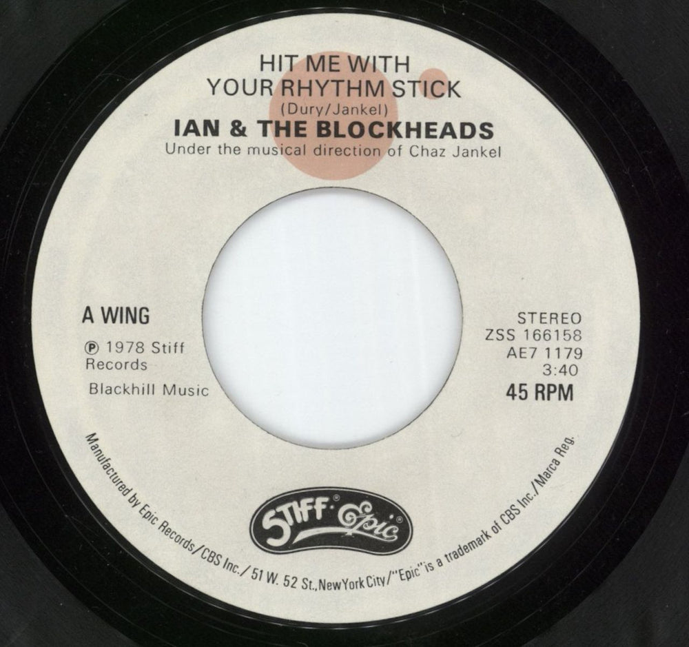 Ian Dury Hit Me With Your Rhythm Stick - P/S US 7" vinyl single (7 inch record / 45) IND07HI870819