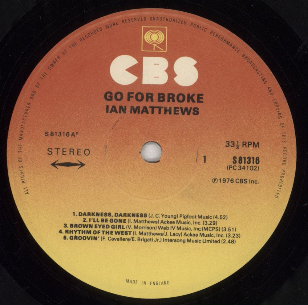 Ian Matthews Go For Broke UK vinyl LP album (LP record) IAMLPGO216931