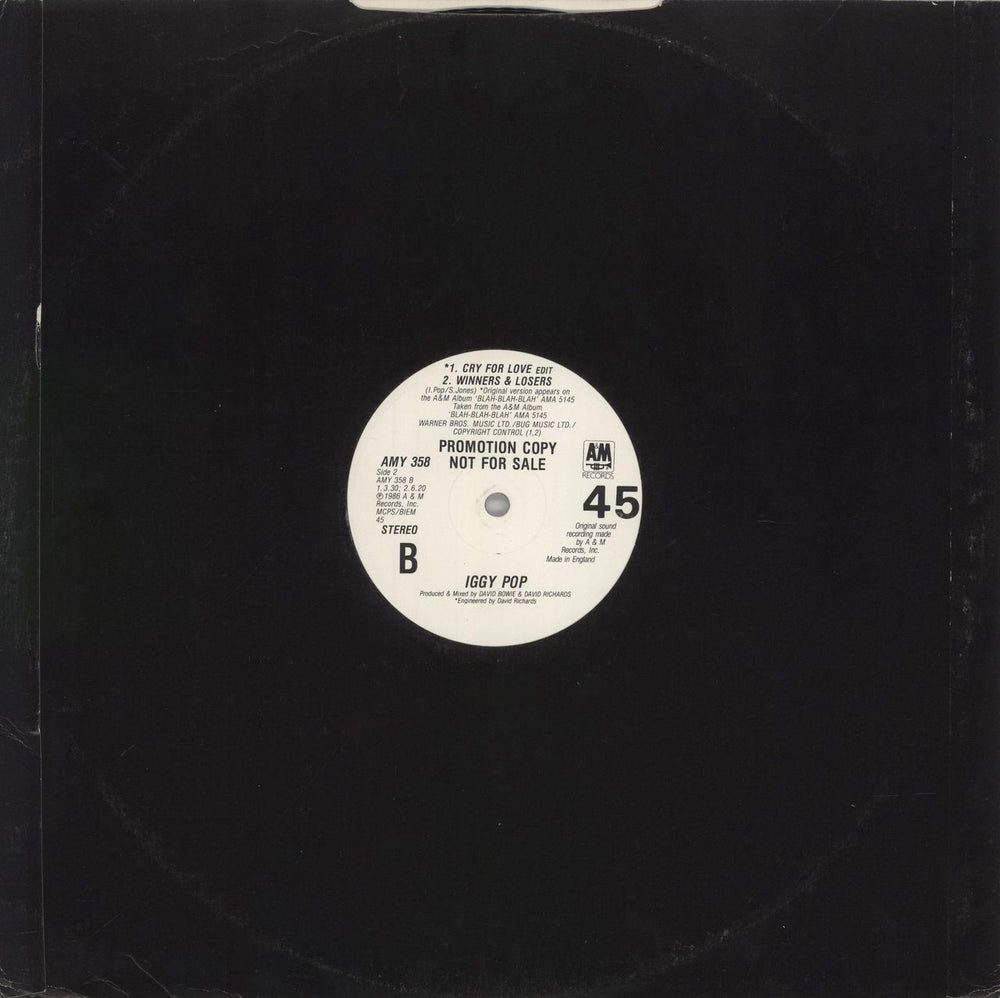 Iggy Pop Cry For Love - Promo UK Promo 12" vinyl single (12 inch record / Maxi-single)