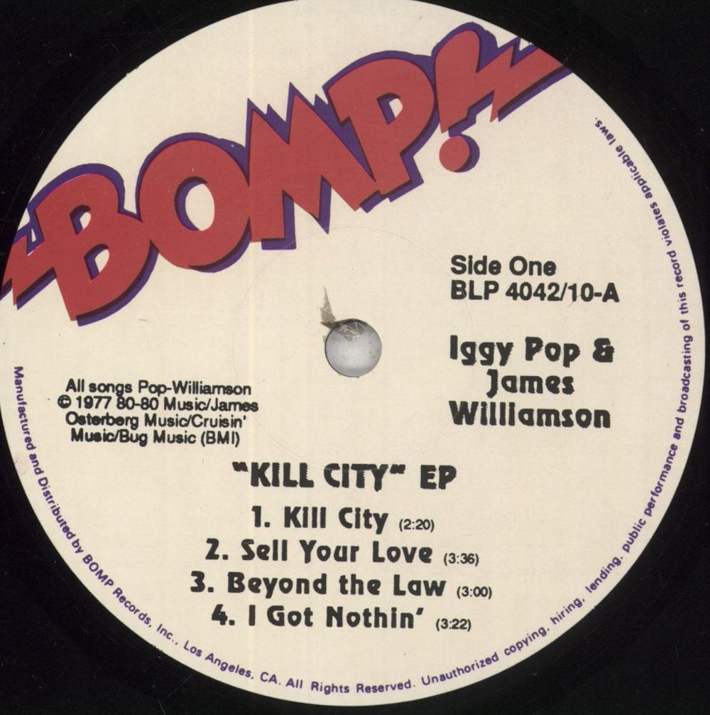 Iggy Pop Kill City US 10" vinyl single (10 inch record) IGG10KI378539