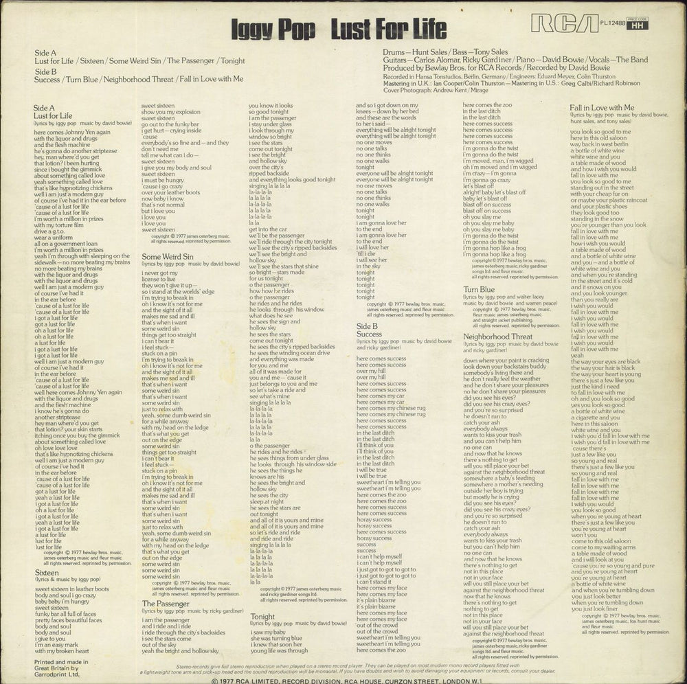 Iggy Pop Lust For Life - 1st - VG UK vinyl LP album (LP record)