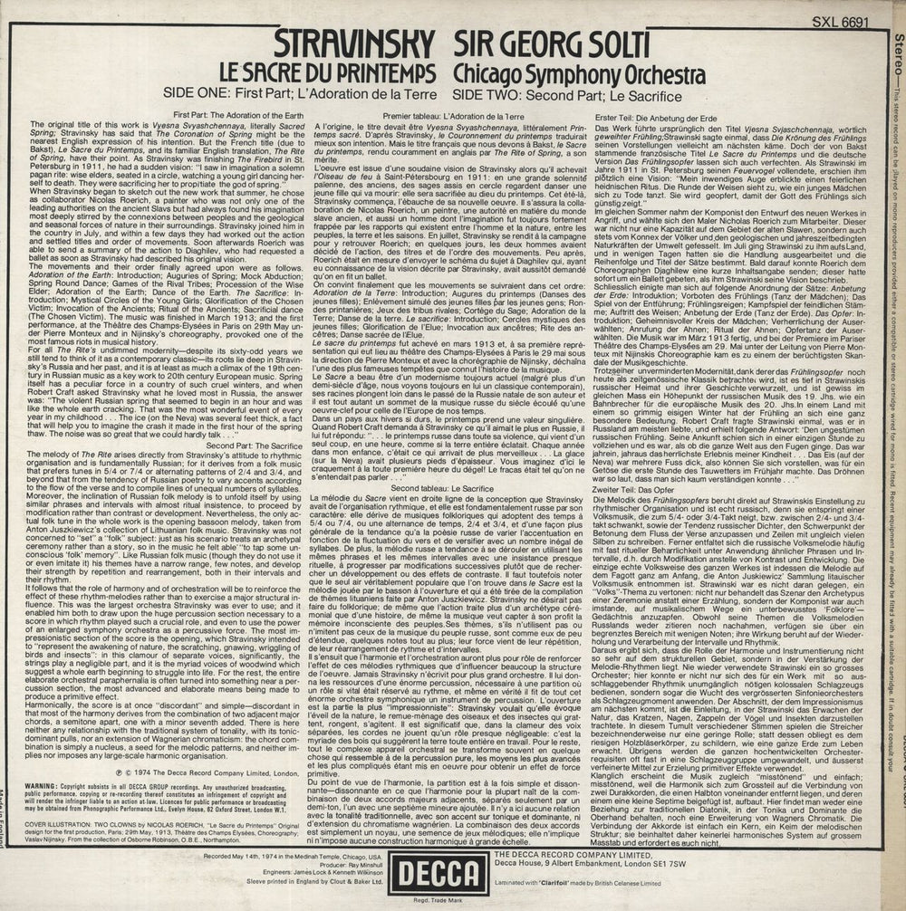 Igor Stravinsky Le Sacre Du Printemps UK vinyl LP album (LP record)
