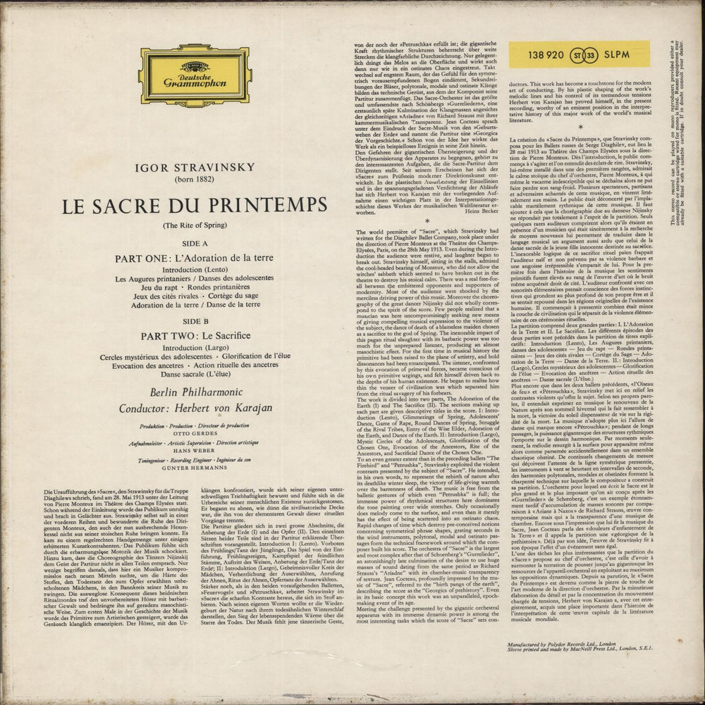 Igor Stravinsky Le Sacre Du Printemps UK vinyl LP album (LP record)