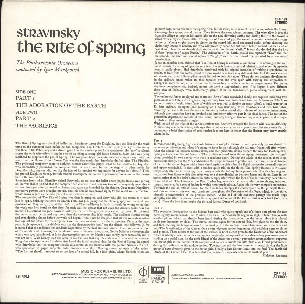 Igor Stravinsky Rite Of Spring UK vinyl LP album (LP record)