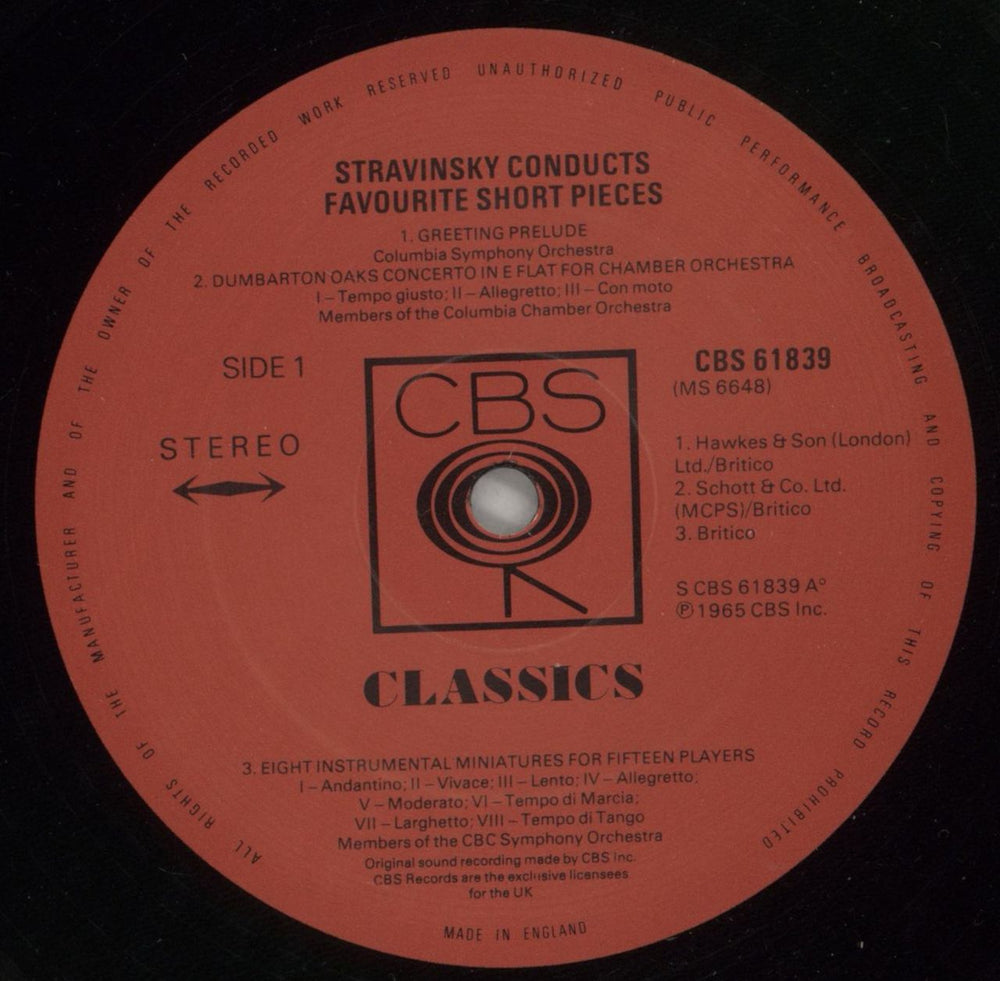 Igor Stravinsky Stravinsky Conducts Favorite Short Pieces UK vinyl LP album (LP record) S0ULPST880176