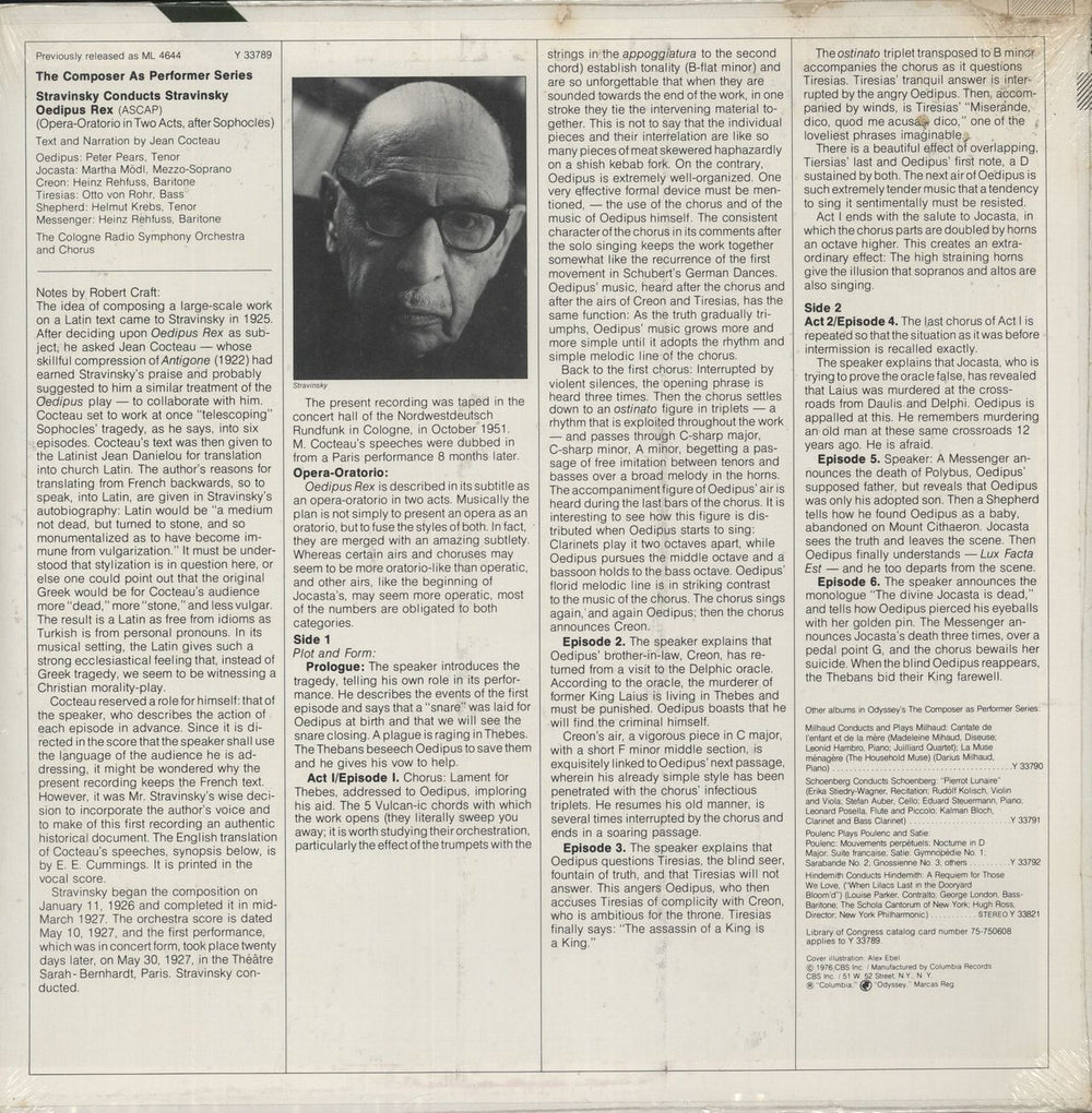 Igor Stravinsky Stravinsky Conducts Stravinsky - Oedipus Rex US vinyl LP album (LP record)