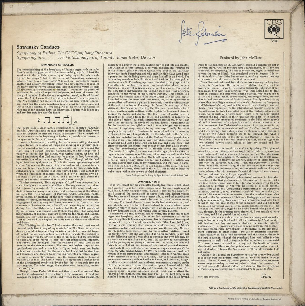 Igor Stravinsky Stravinsky Conducts Symphony Of Psalms / Symphony In C UK vinyl LP album (LP record)