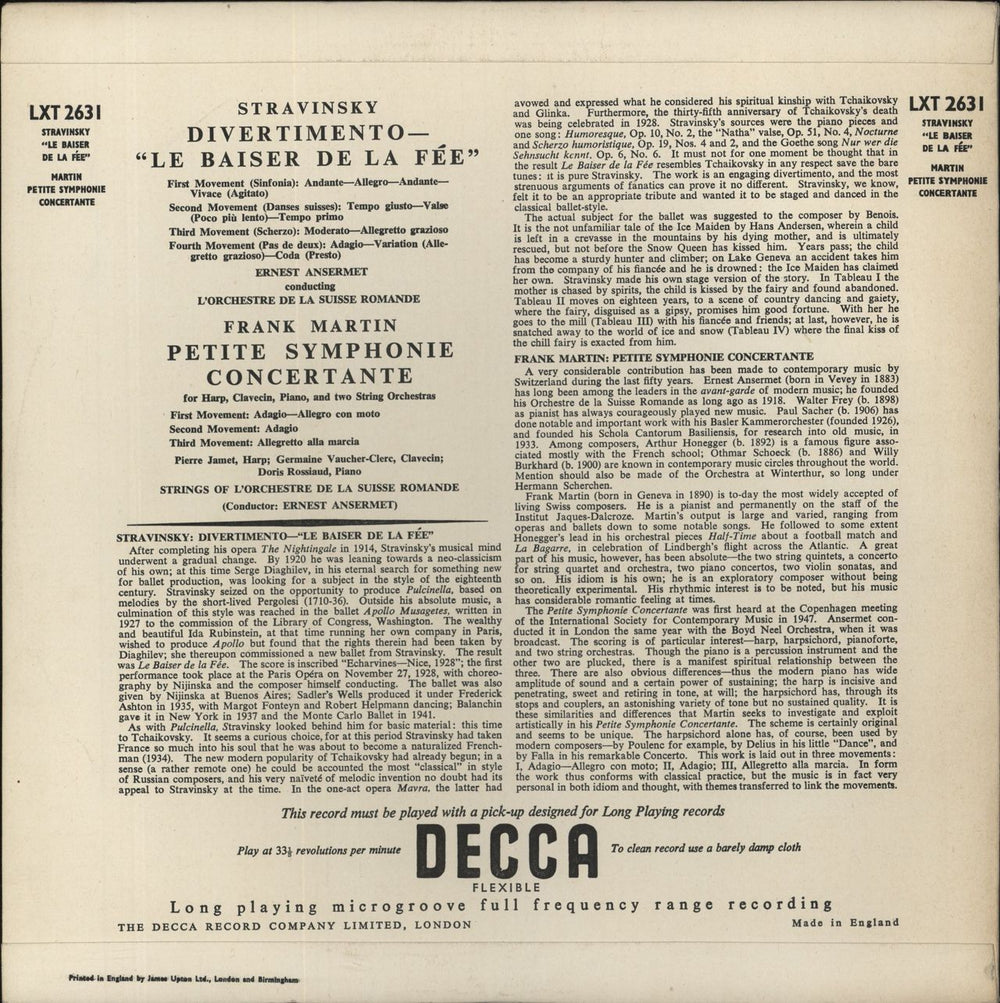 Igor Stravinsky Stravinsky: Divertimento - "Le Baiser De La Fée" / Petite Symphonie Concertante UK vinyl LP album (LP record)