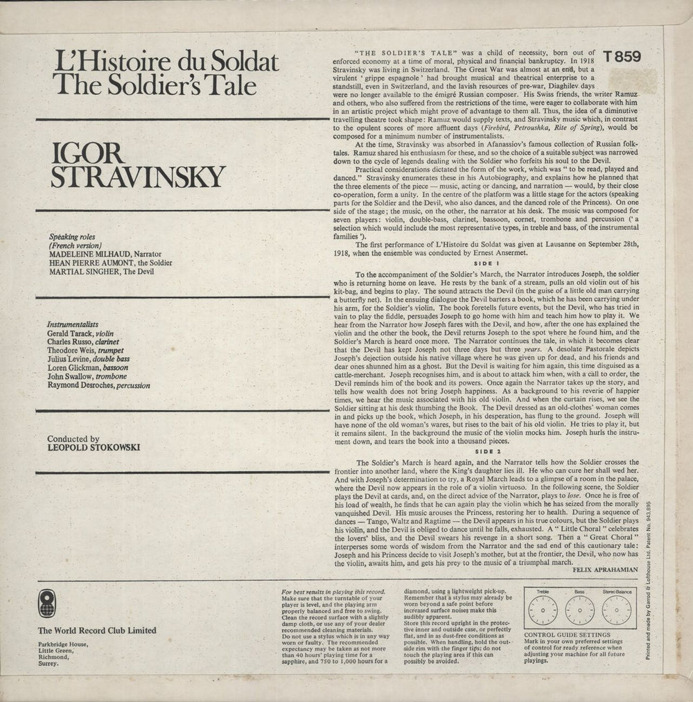 Igor Stravinsky Stravinsky: The Soldier's Tale (L'Histoire Du Soldat) UK vinyl LP album (LP record)