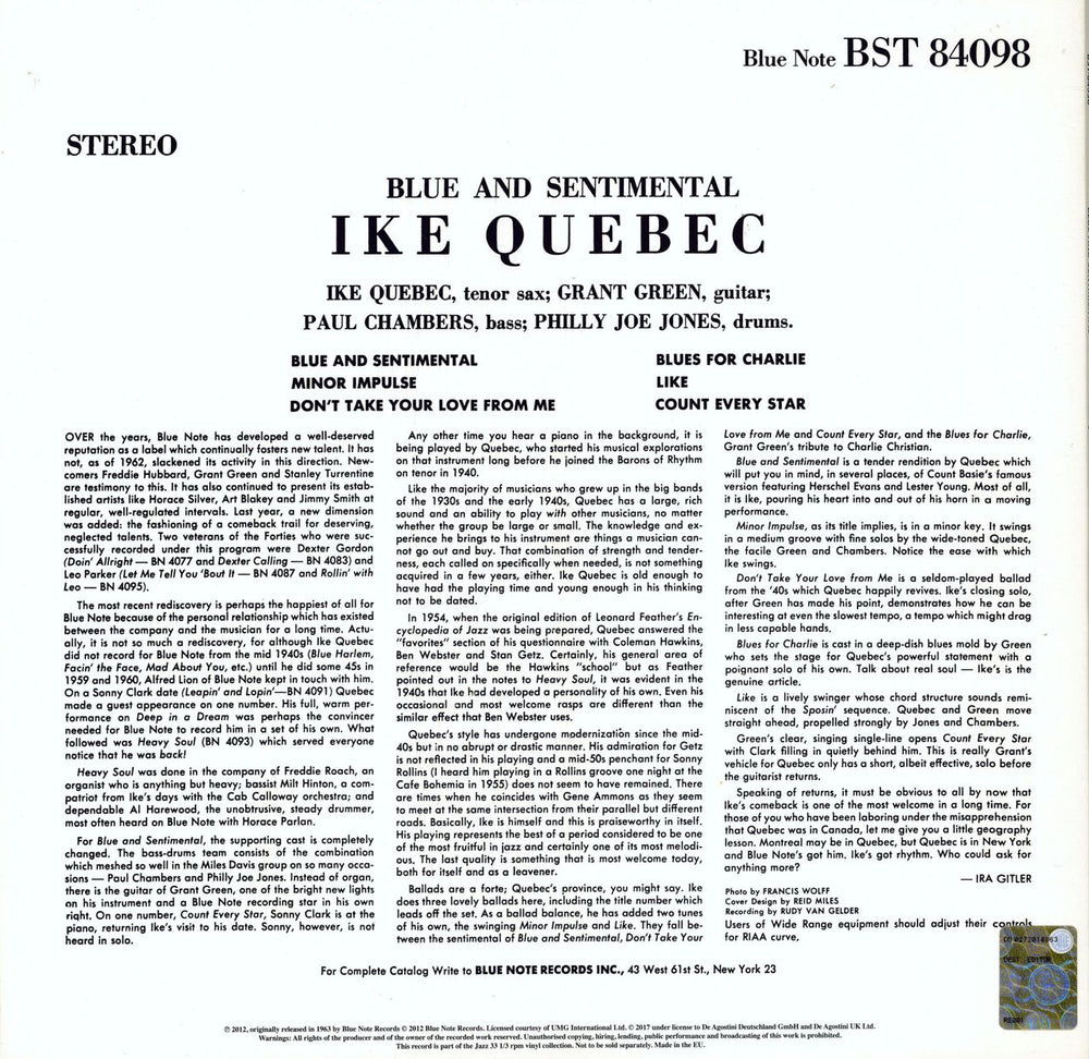 Ike Quebec Blue And Sentimental - 180gram Vinyl + Booklet US vinyl LP album (LP record)