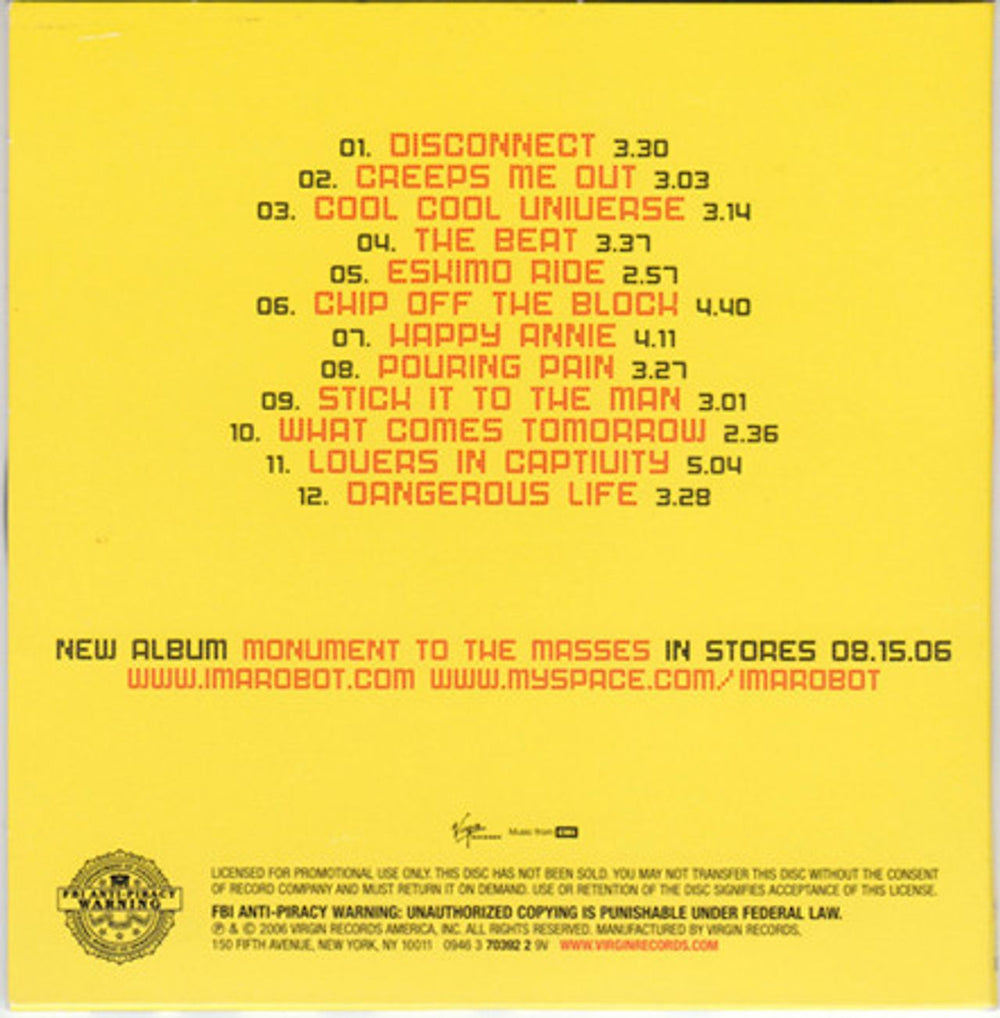 IMA Robot Monument To The Masses - Advance Promotional CD US Promo CD album (CDLP) I/RCDMO373805