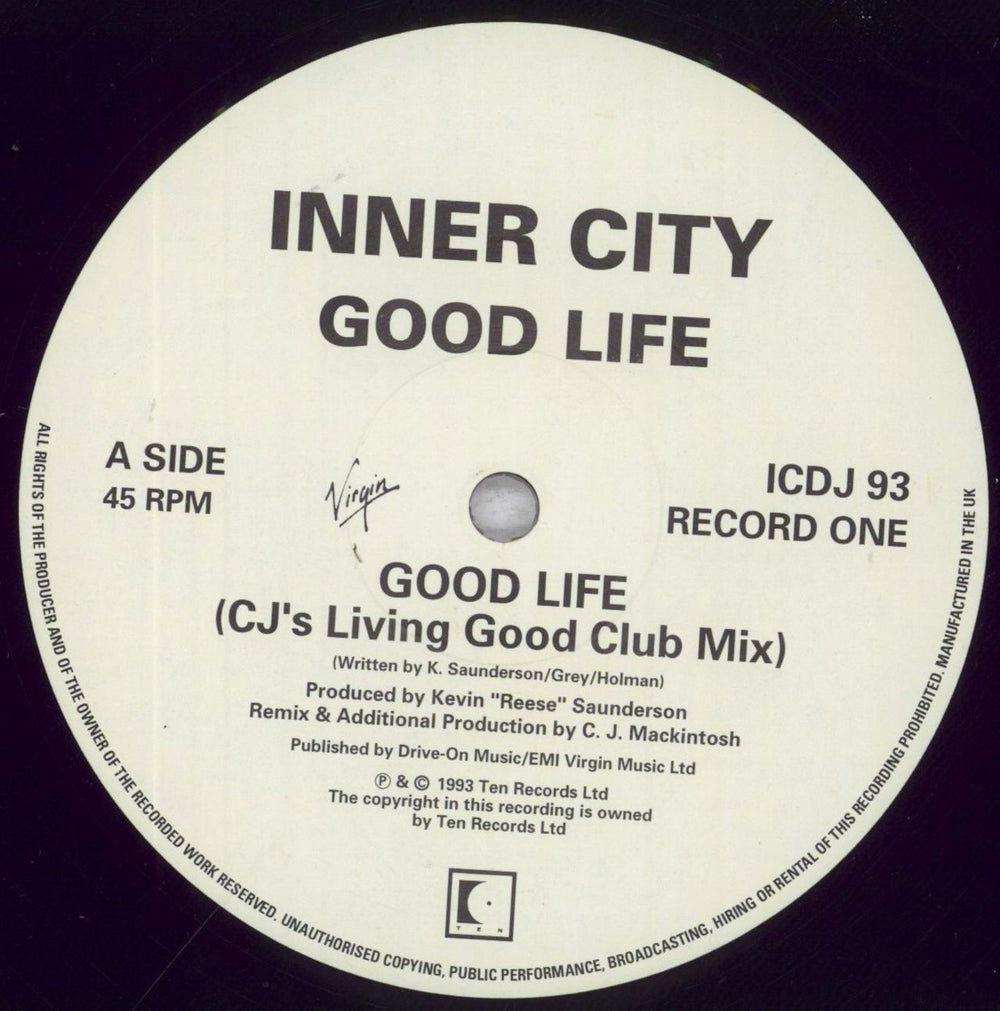 Inner City Good Life [The C J Mackintosh & Unity Remixes] UK Promo 12" vinyl single (12 inch record / Maxi-single) INC12GO836541