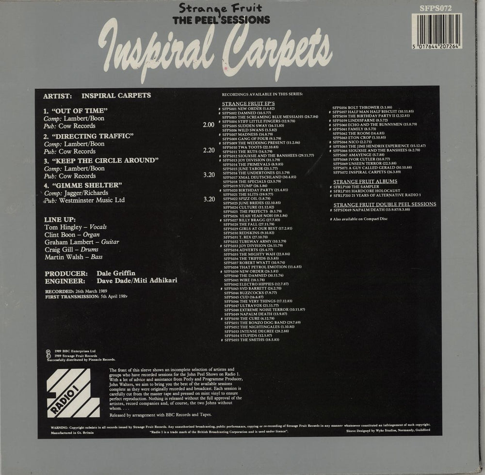 Inspiral Carpets The Peel Sessions UK 12" vinyl single (12 inch record / Maxi-single) 5017644207264