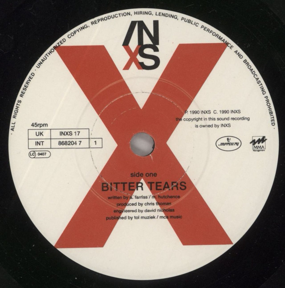 Inxs Bitter Tears UK 7" vinyl single (7 inch record / 45) INX07BI103253