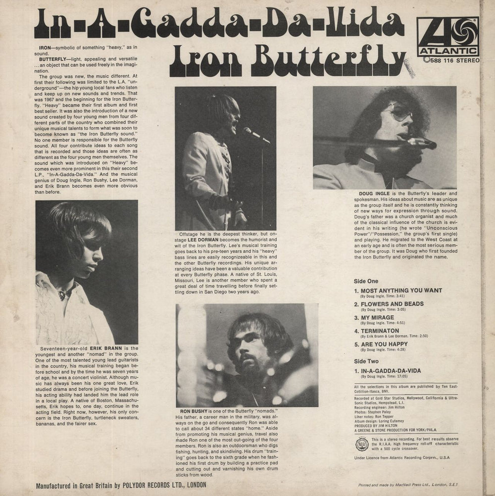 Iron Butterfly In-A-Gadda-Da-Vida - 1st - VG UK vinyl LP album (LP record)