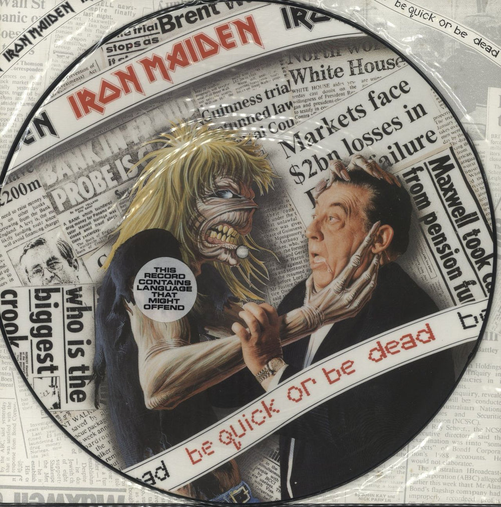 Iron Maiden Be Quick Or Be Dead + Back Insert - Warning Stickered UK 12" vinyl picture disc (12 inch picture record) 12EMPD229