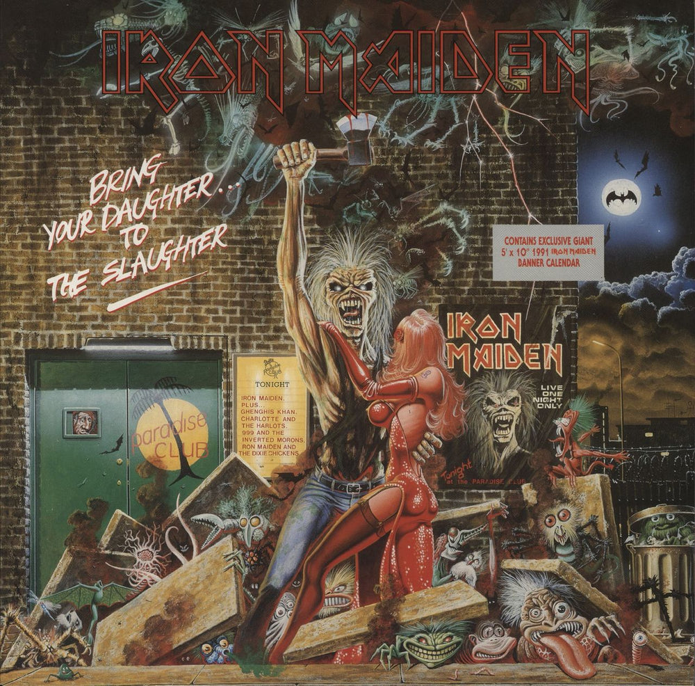 Iron Maiden Bring Your Daughter To The Slaughter + Calendar UK 12" vinyl single (12 inch record / Maxi-single) 12EMP171