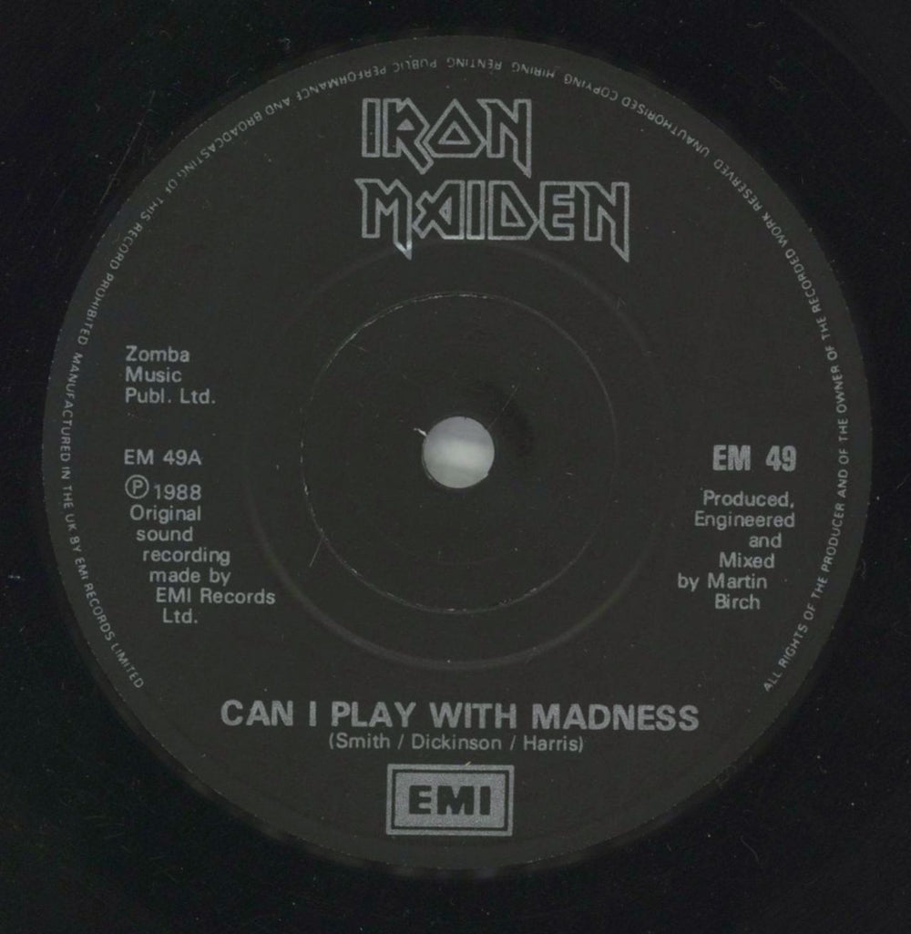 Iron Maiden Can I Play With Madness - Paper Labels UK 7" vinyl single (7 inch record / 45) IRO07CA40454