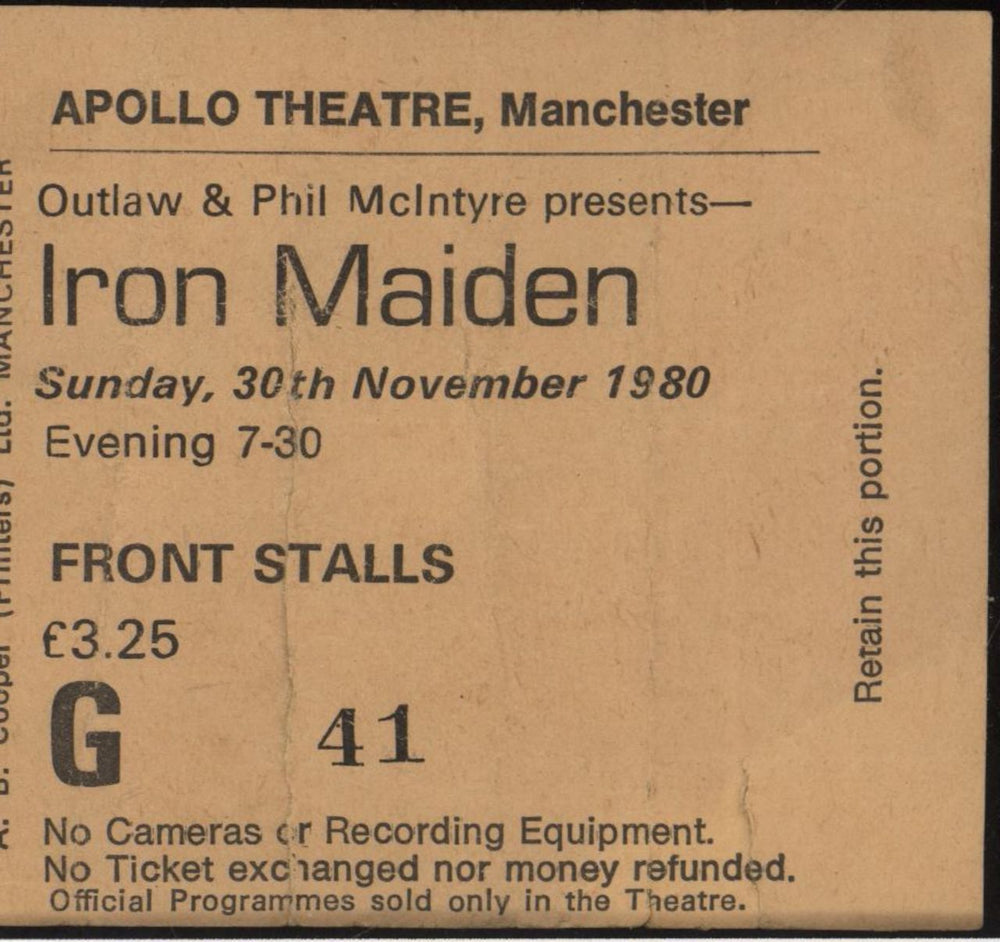 Iron Maiden Europe 80 + November Ticket Stub UK tour programme