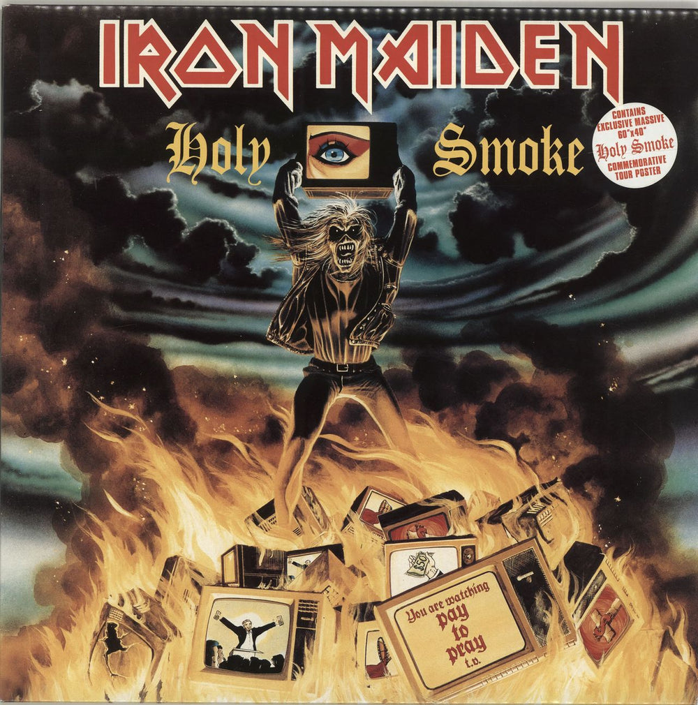 Iron Maiden Holy Smoke  - Hype Stickered + Poster - EX UK 12" vinyl single (12 inch record / Maxi-single) 12EMP153