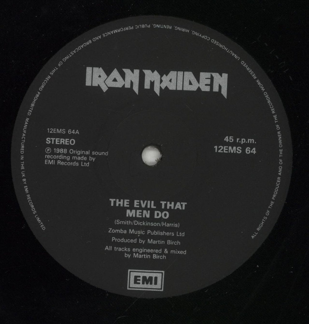 Iron Maiden The Evil That Men Do + Hype Stickered - EX UK 12" vinyl single (12 inch record / Maxi-single) IRO12TH00726