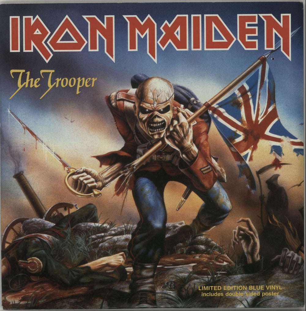 Iron Maiden The Trooper - Blue Vinyl UK 7" vinyl single (7 inch record / 45) EM662