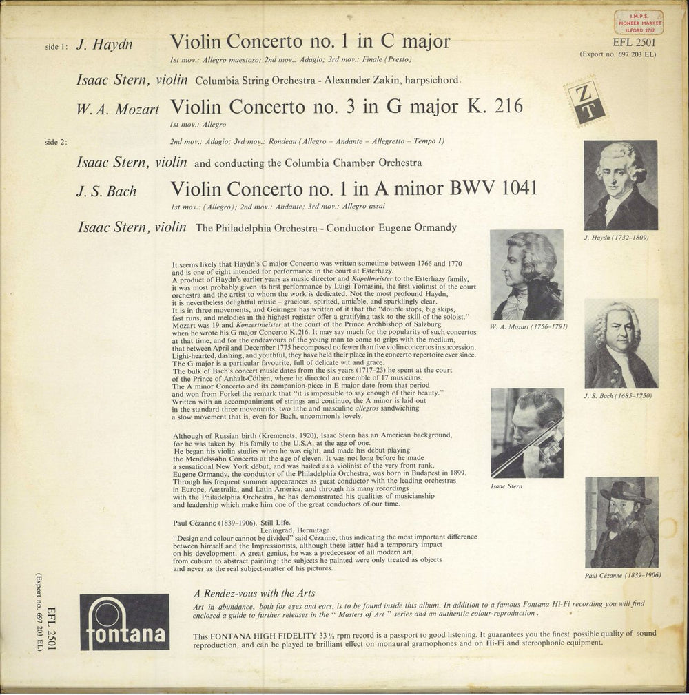 Isaac Stern Bach: Violin Concerto in A Minor / Haydn: Violin Concerto in C Major / Mozart: Violin Concerto No. 3 UK vinyl LP album (LP record)