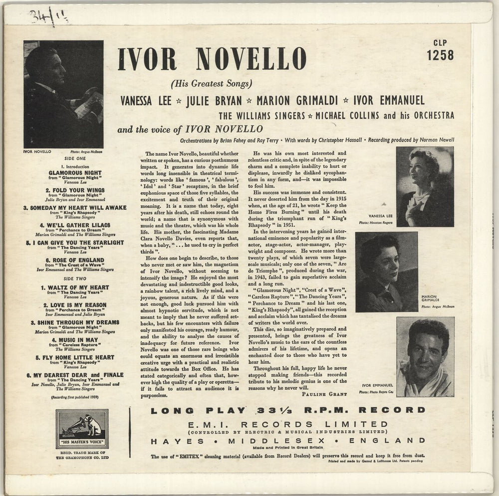 Ivor Novello Ivor Novello (His Greatest Songs) UK vinyl LP album (LP record) IV0LPIV702114