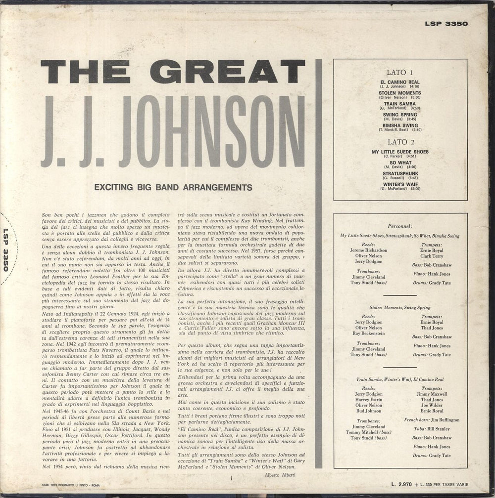 J.J. Johnson & Kai Winding The Great J.J. Johnson Italian vinyl LP album (LP record)