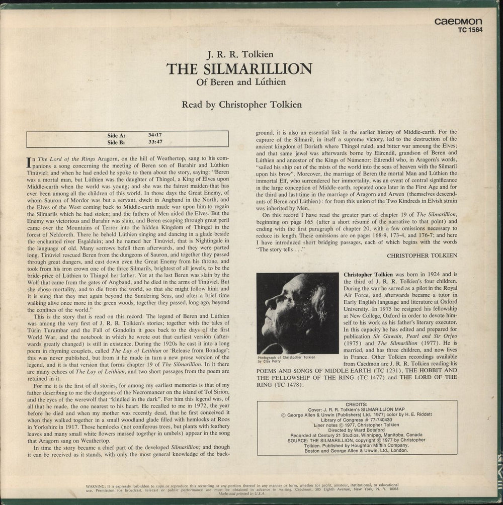 J.R.R. Tolkien The Silmarillion - VG US vinyl LP album (LP record)