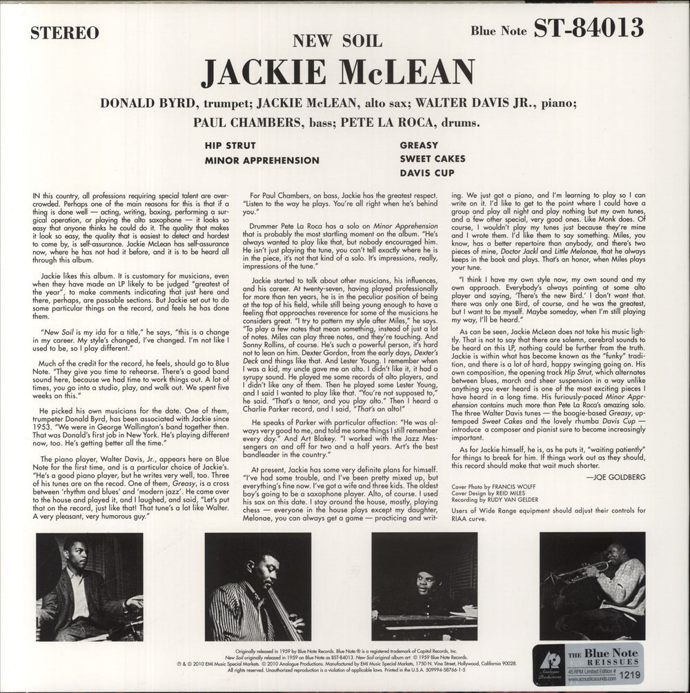 Jackie McLean New Soil - 180 Gram Vinyl US vinyl LP album (LP record)