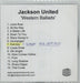 Jackson United Western Ballads + PR UK Promo CD-R acetate CD-R