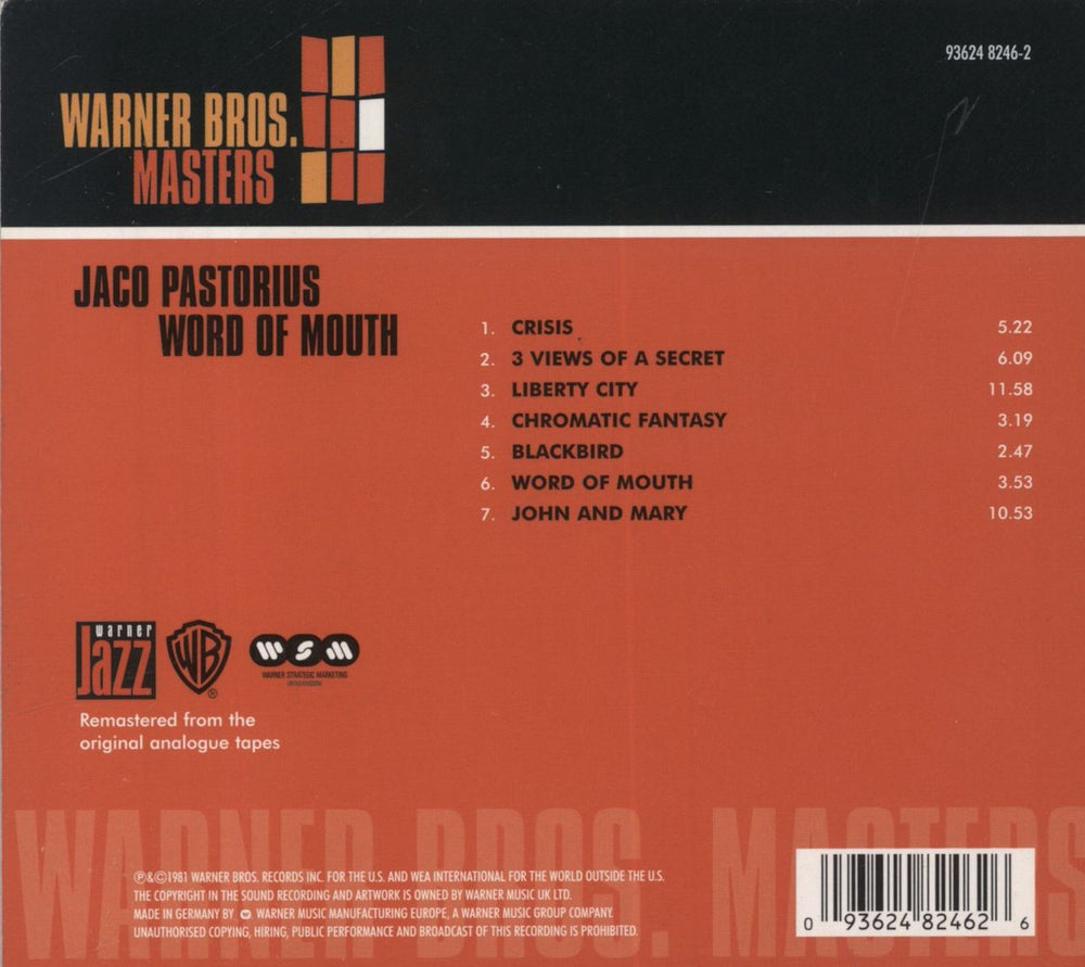 Jaco Pastorius Word Of Mouth German CD album (CDLP) 093624824626