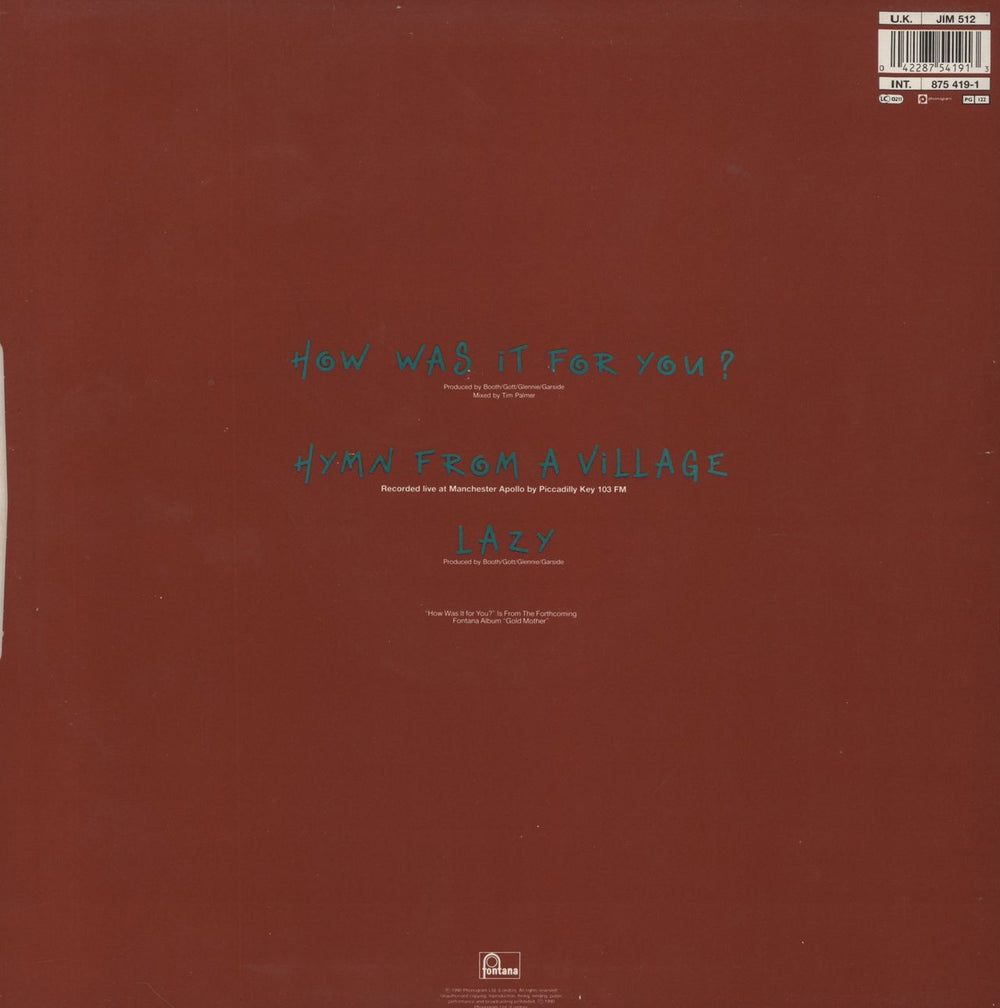 James How Was It For You? UK 12" vinyl single (12 inch record / Maxi-single) 042287541913