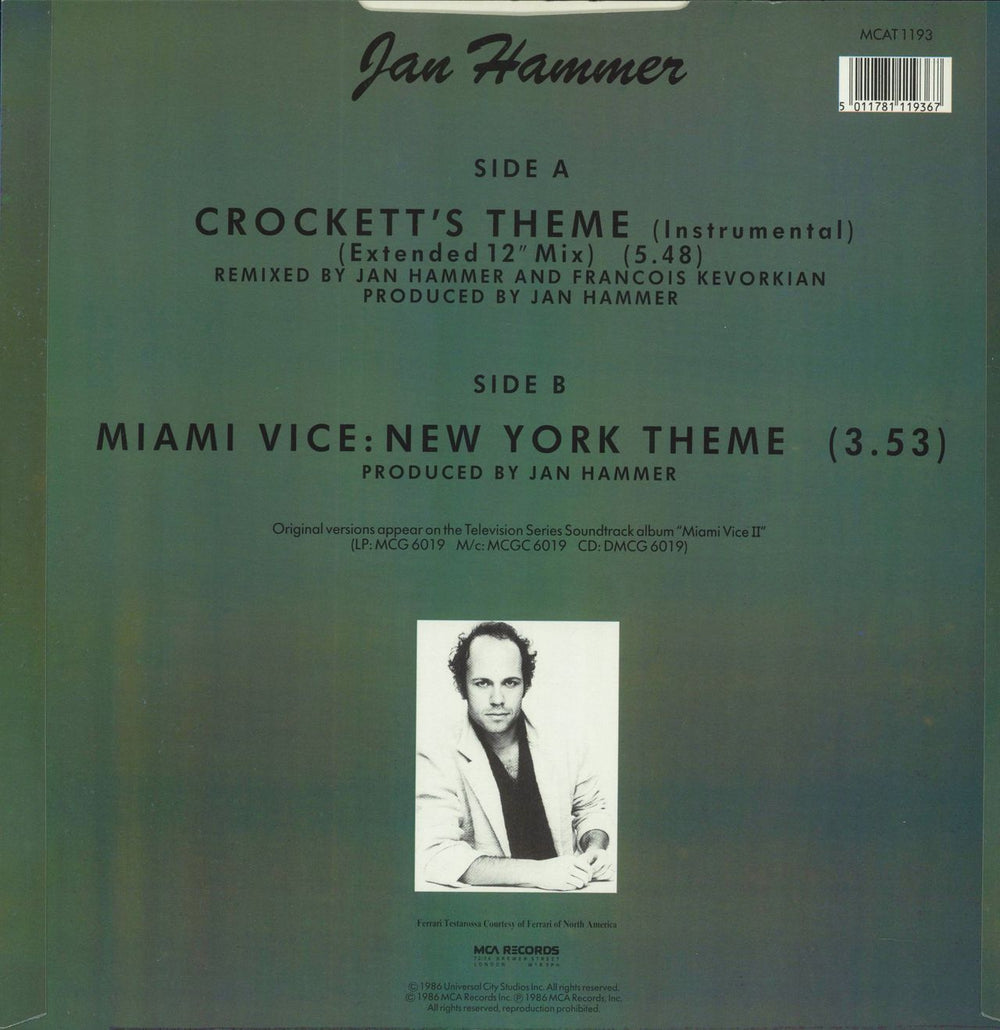 Jan Hammer Crockett's Theme UK 12" vinyl single (12 inch record / Maxi-single) 5011781119367