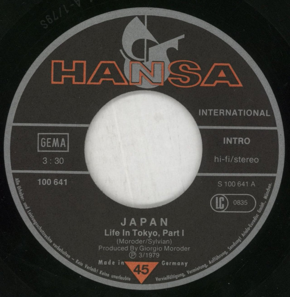 Japan Life In Tokyo German 7" vinyl single (7 inch record / 45) JAP07LI852377