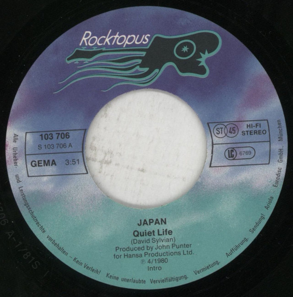Japan Quiet Life German 7" vinyl single (7 inch record / 45) JAP07QU852508
