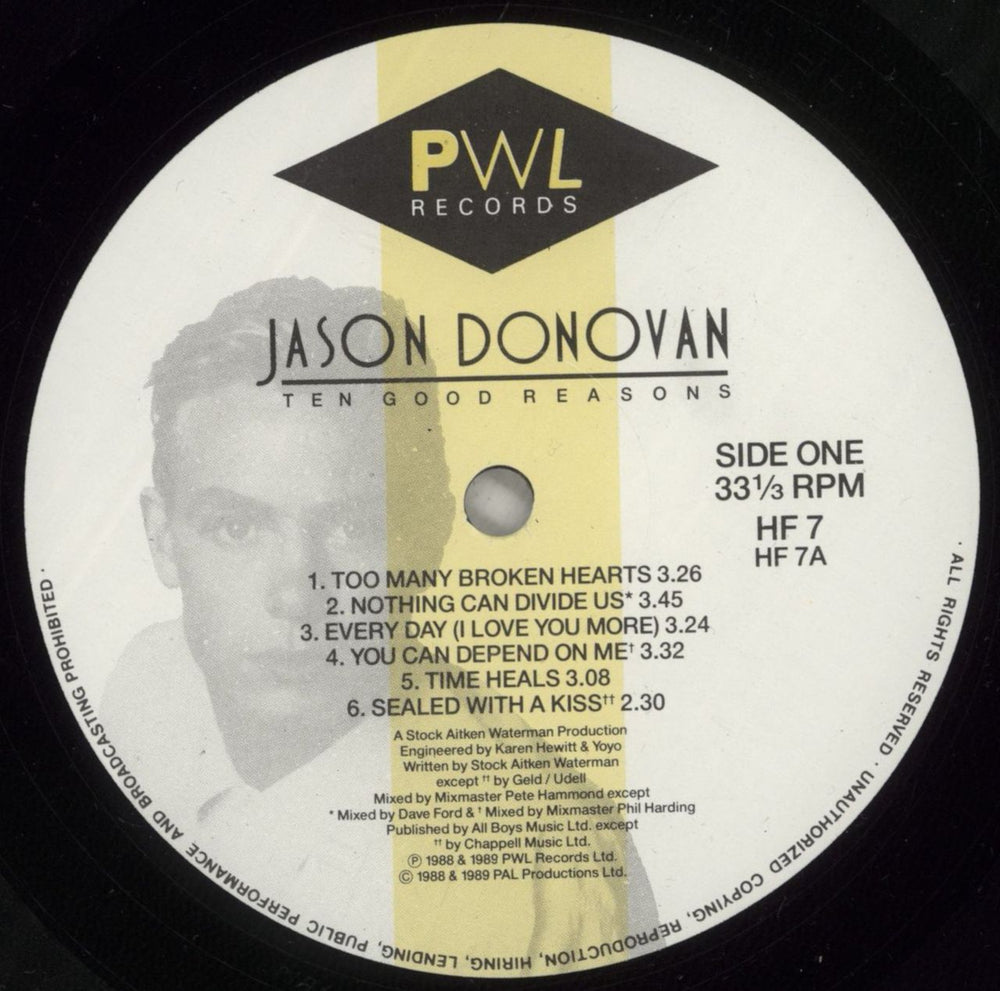 Jason Donovan Ten Good Reasons UK vinyl LP album (LP record) DONLPTE247562