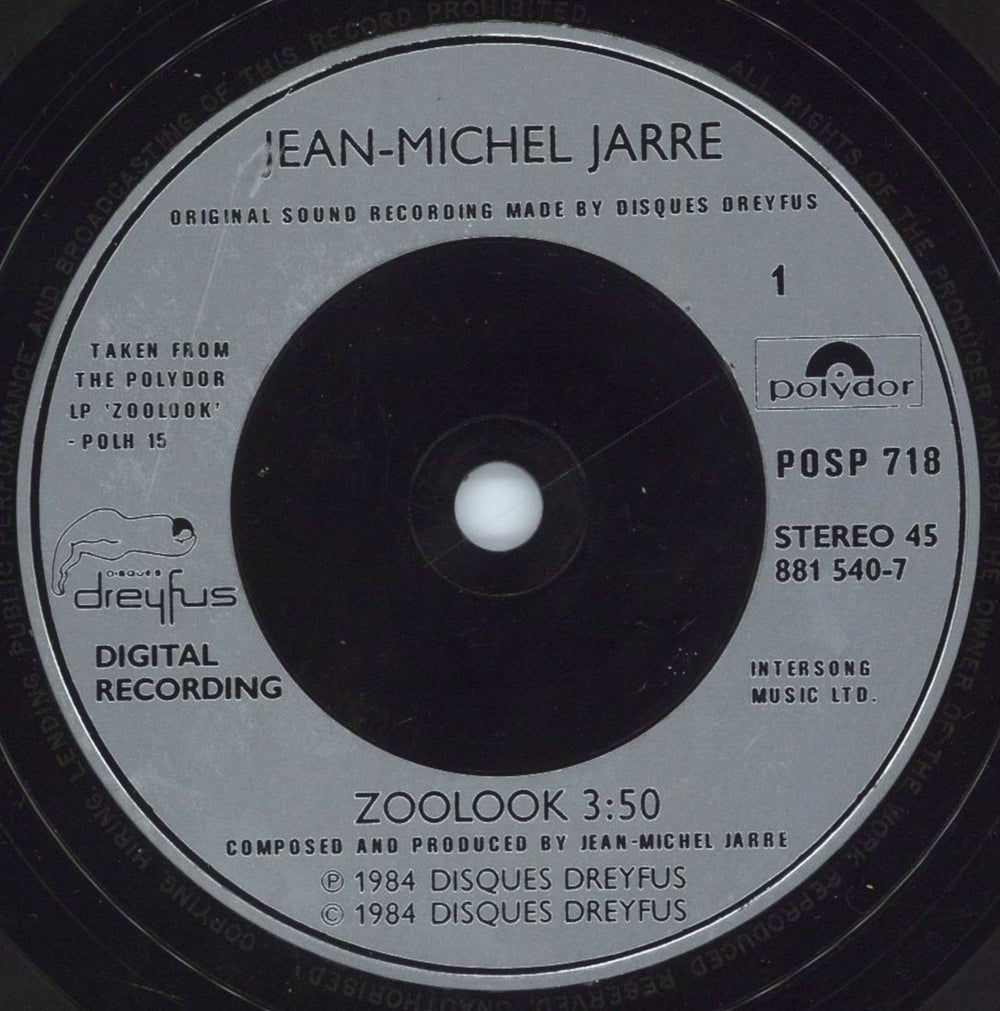 Jean-Michel Jarre Zoolook UK 7" vinyl single (7 inch record / 45) JMJ07ZO44519