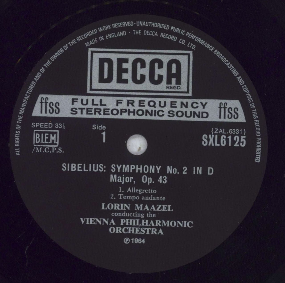 Jean Sibelius Symphony No. 2 UK vinyl LP album (LP record) SE3LPSY833326