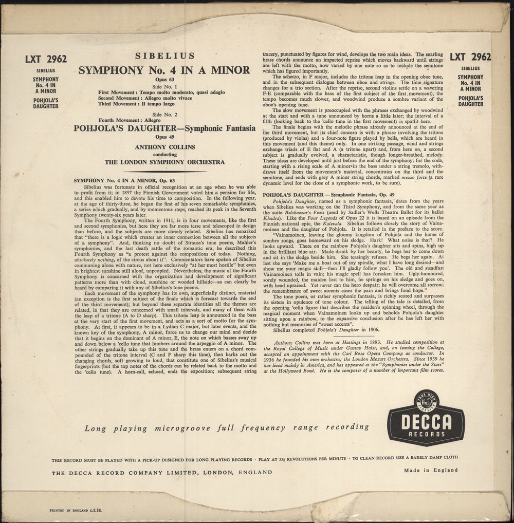 Jean Sibelius Symphony No. 6 In D Minor, Opus 104 / Pelléas Et Mélisande Suite, Opus 46 - 2nd UK vinyl LP album (LP record)