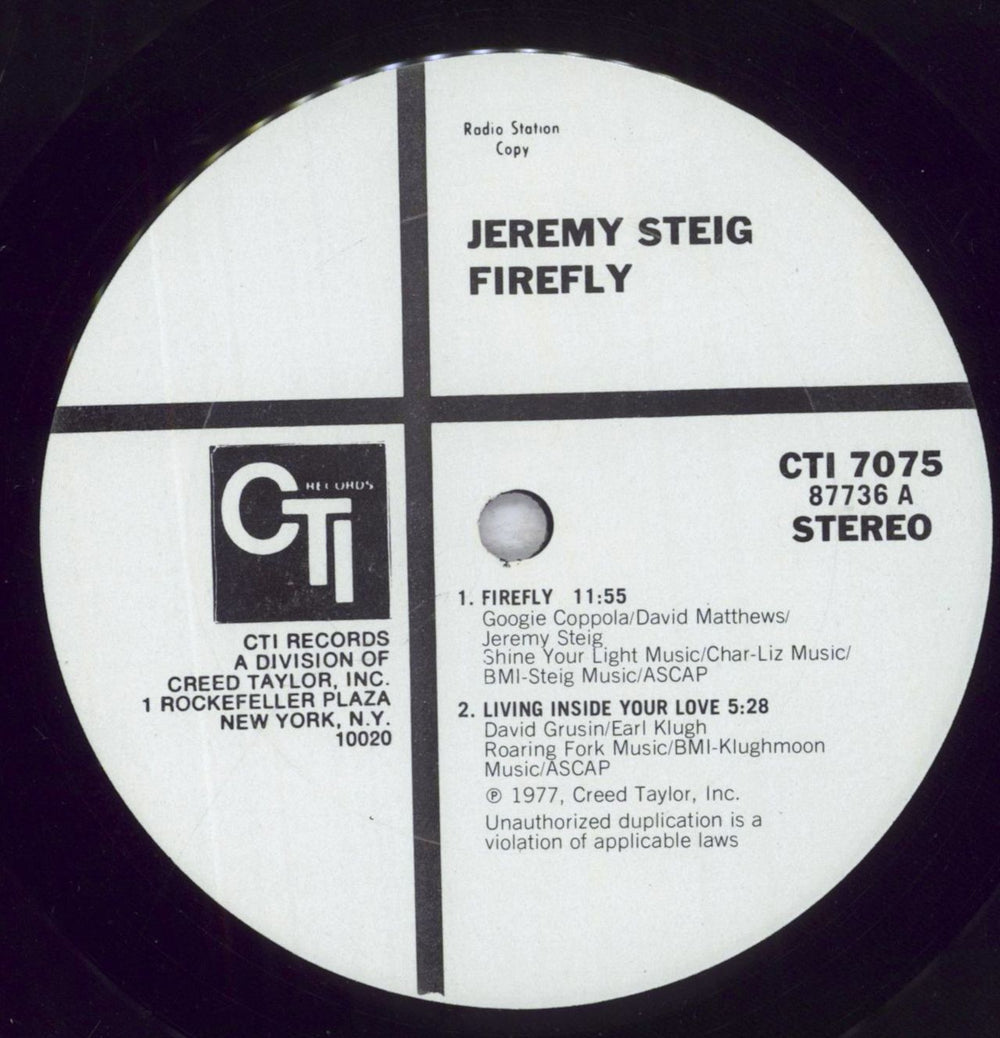 Jeremy Steig Firefly US Promo vinyl LP album (LP record) JS8LPFI844174